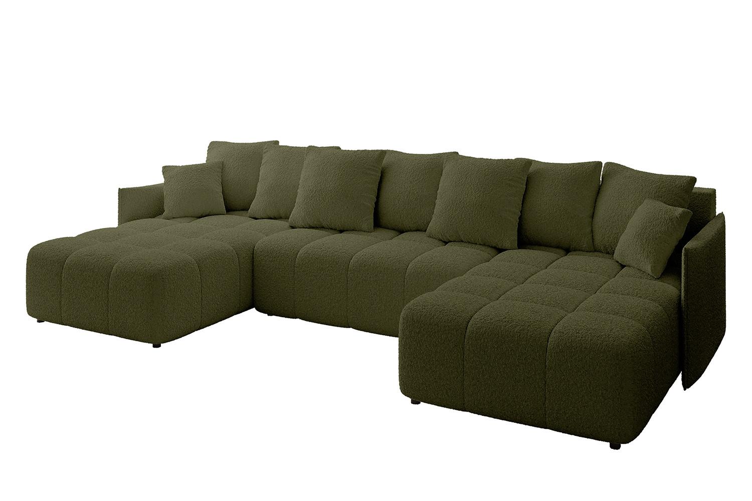 WOHNLANDSCHAFT LONLI-U 355x189x68 Grün Bouclé - Olivgrün, Holzwerkstoff/Kunststoff (355/68/189cm) - ALTDECOR
