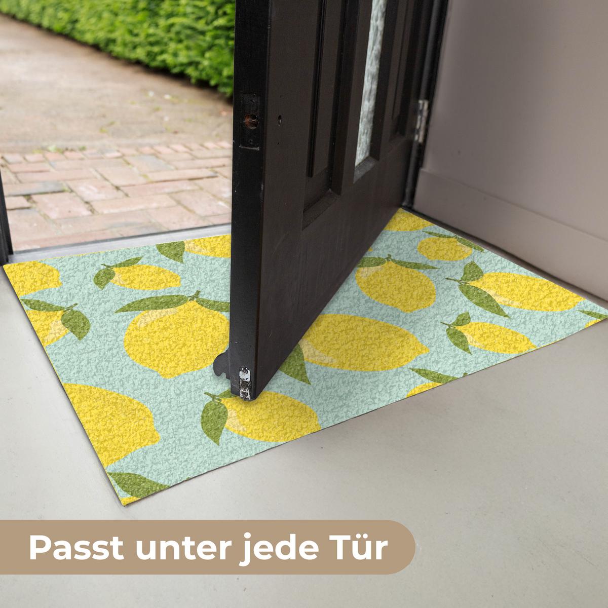 FUSSMATTE Muster Zitronen - Gelb - Blau - Muster - Früchte Flurteppich 60x40 cm - Gelb, Kunststoff (60/0.4cm) - MuchoWow