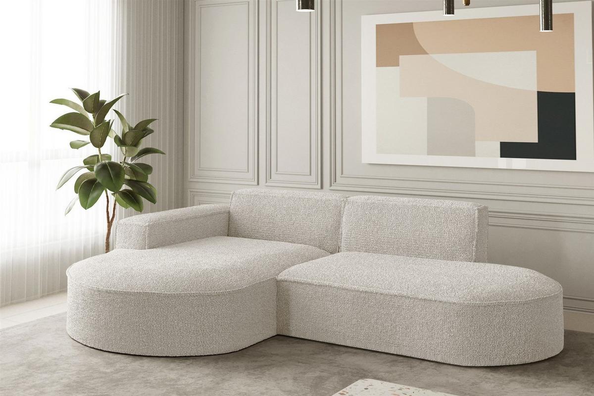 ECKSOFA Palma Xs Ottomane Ascot Bukla - Beige, Holzwerkstoff/Textil (236/165cm) - Fun Möbel