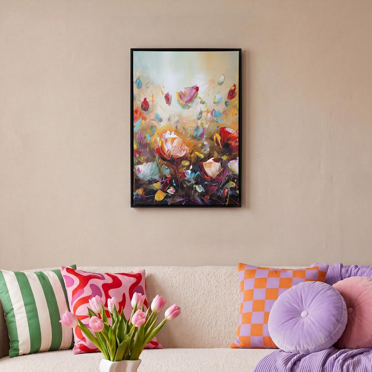 LEINWAND Bilder mit Rahmen - Blumen - Kunst - Natur - Ölgemälde - 40x60 - Multicolor, Textil (40/60cm) - MuchoWow