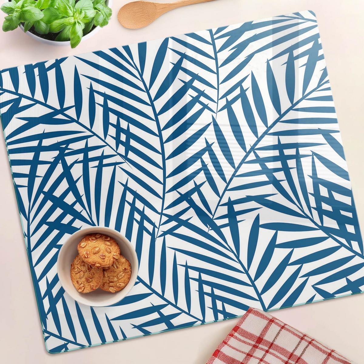 GLASPLATTE 60x52 cm Palmblätter - Blau, Glas (60/0.4/52cm) - TULUP