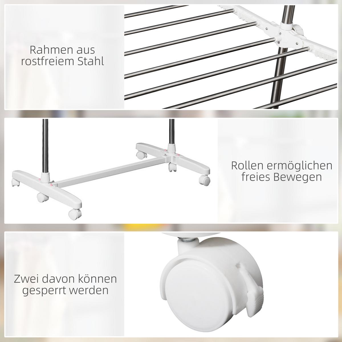 WÄSCHESTÄNDER Kunststoff Edelstahl Weiß - Weiß, Kunststoff (55/154/136.5cm) - HOMCOM