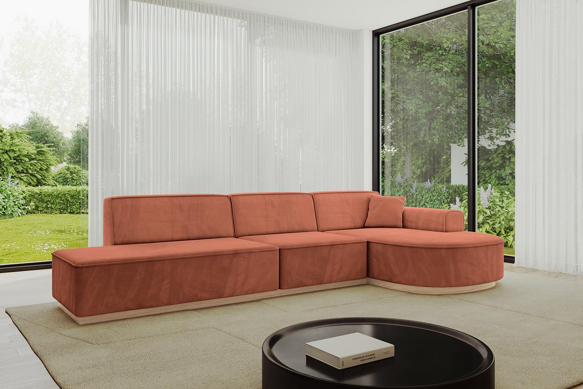 ECKSOFA Ottomane Rechts ARRIO-L2 - 328x171x83 cm Apricot - Koralle, Holzwerkstoff/Textil (328/171cm) - ALTDECOR
