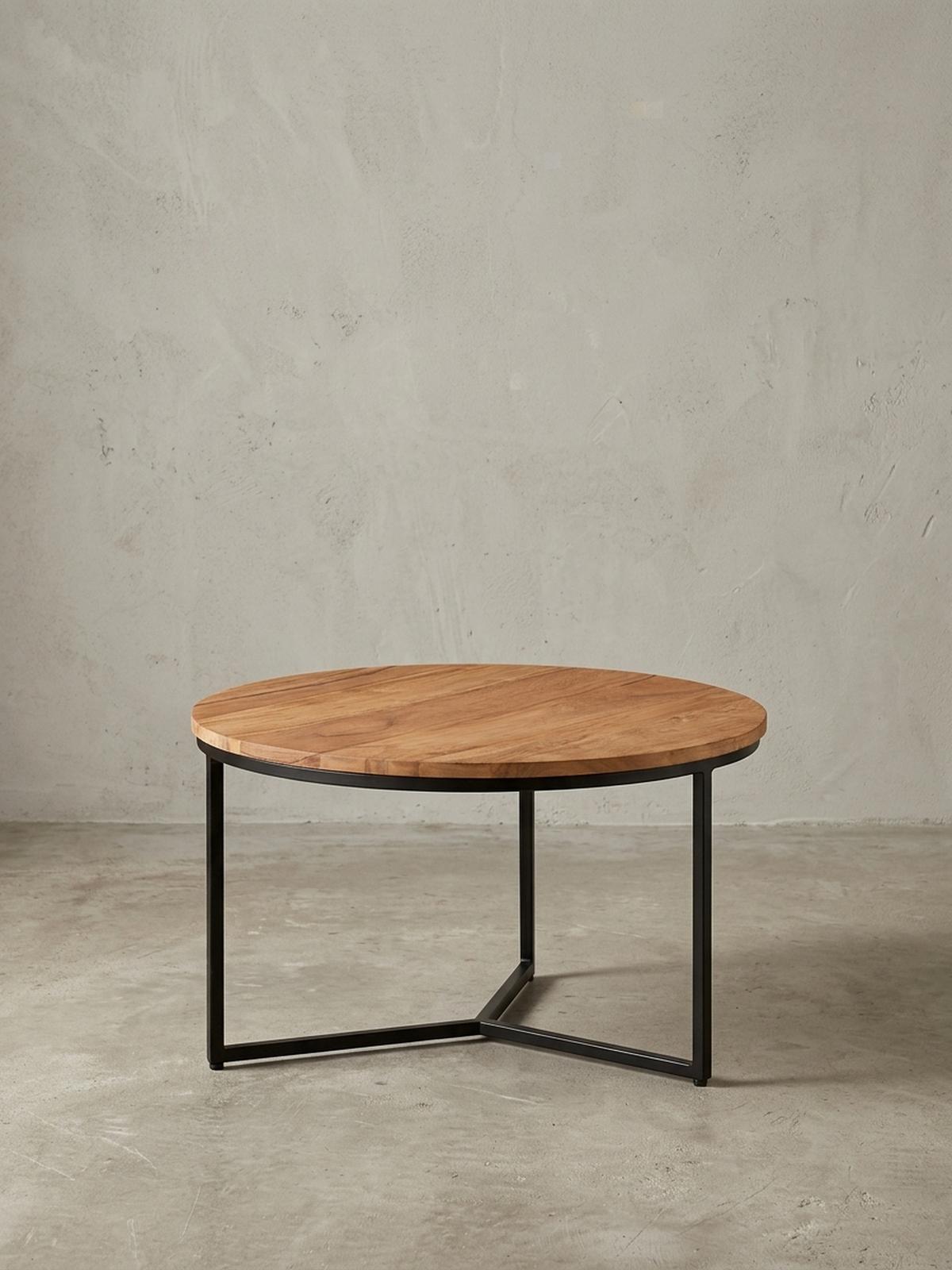 COUCHTISCH aus Akazienholz mit robustem Eisengestell und integriertem Stauraum - Beige/Schwarz, Holz/Metall (60/60/38cm) - KADIMA DESIGN