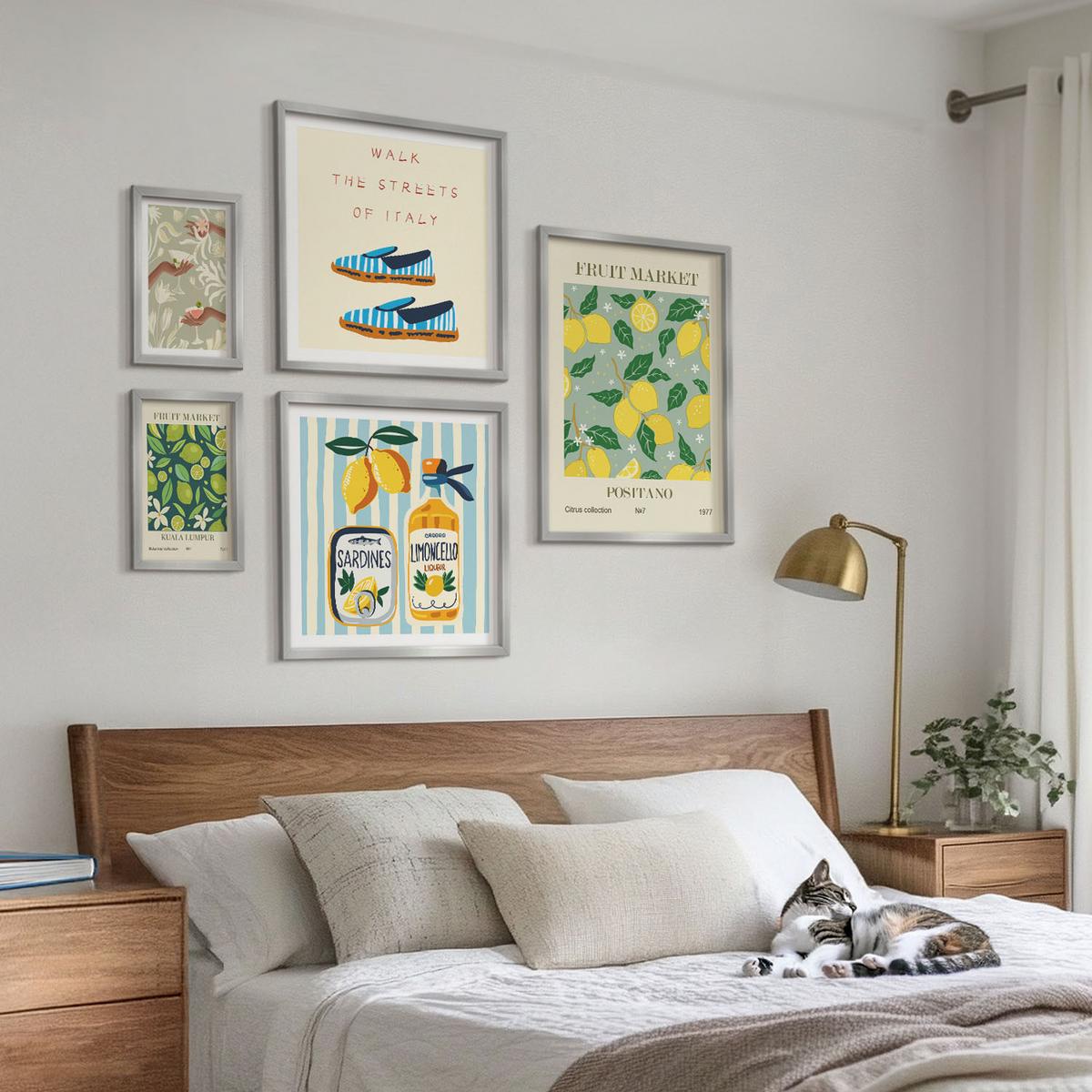 BILDER SET 5er Set - 50x50 cm & 20x30 cm & 40x60 cm Silberner Rahmen - Zitrusfrüchte der italienischen Tropen - Silberfarben, Kunststoff (40/60cm) - TULUP
