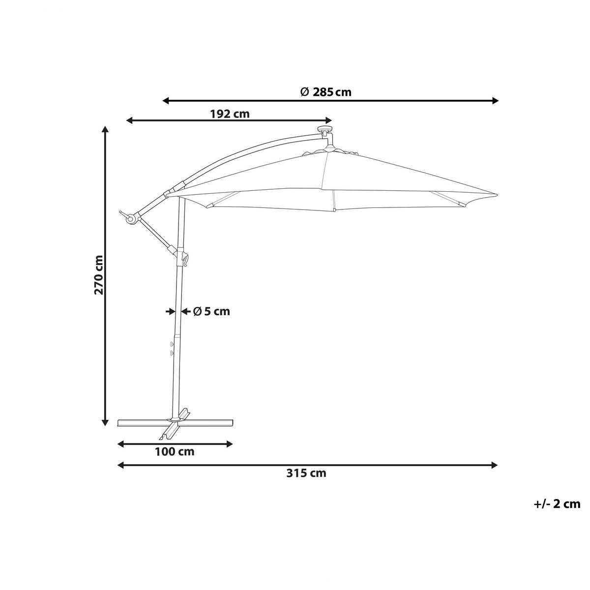 SONNENSCHIRM LED Solar Beleuchtung beige 285 cm Corval - Beige/Grau, Textil (285/285cm) - Beliani