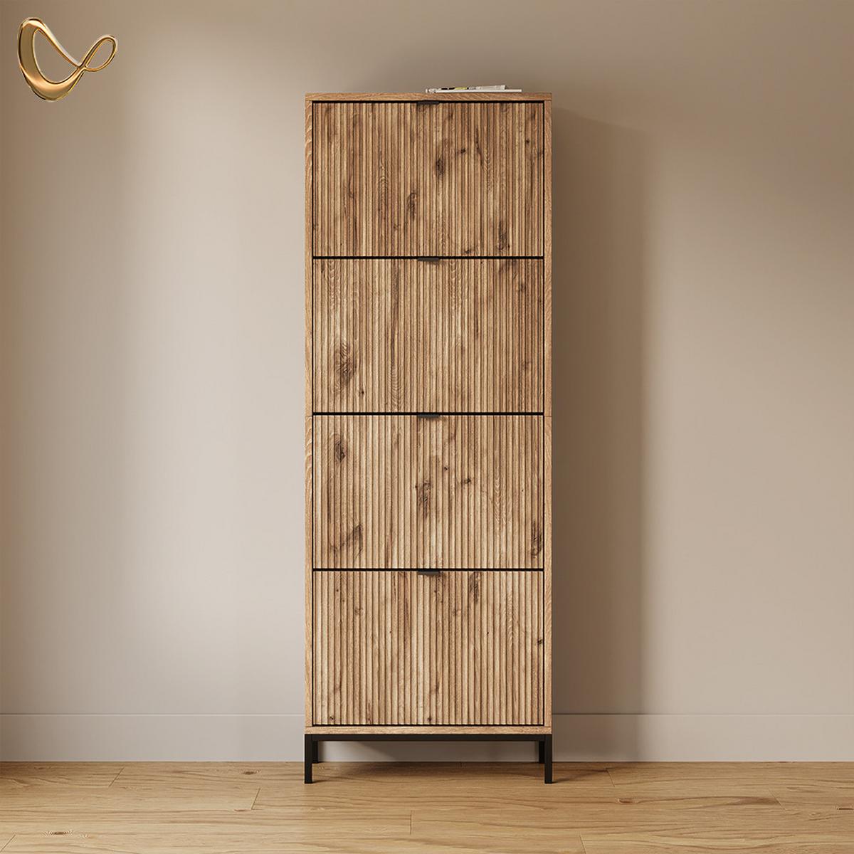 SCHUHKIPPER Aterno Viking Oak 60 x 168 cm mit 4 Klappschubladen - Eichefarben, Holzwerkstoff (60/168/24cm) - Livinity®