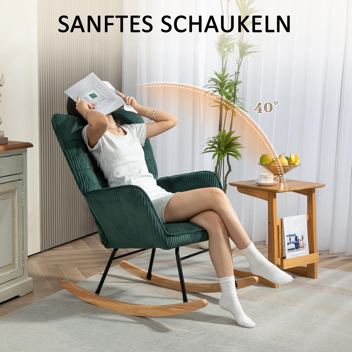 SCHAUKELSTUHL, Schaukelsessel mit Samtoptik, Armlehne für Wohnzimmer, Dunkelgrün - Dunkelgrün/Buchefarben, Buchenholz/Textil (98/101/71cm) - HOMCOM