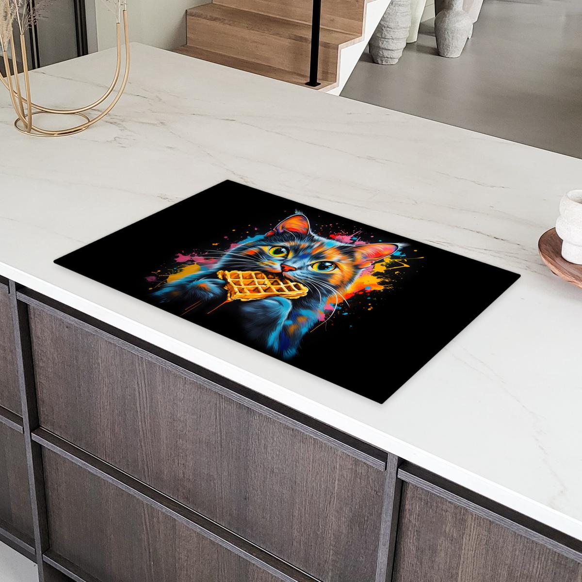 HERDABDECKPLATTE Katze - Graffiti - Bunt - Waffel - Essen Induktionsmatte 83x51 cm - Multicolor, Kunststoff (83/51.5/0.2cm) - MuchoWow