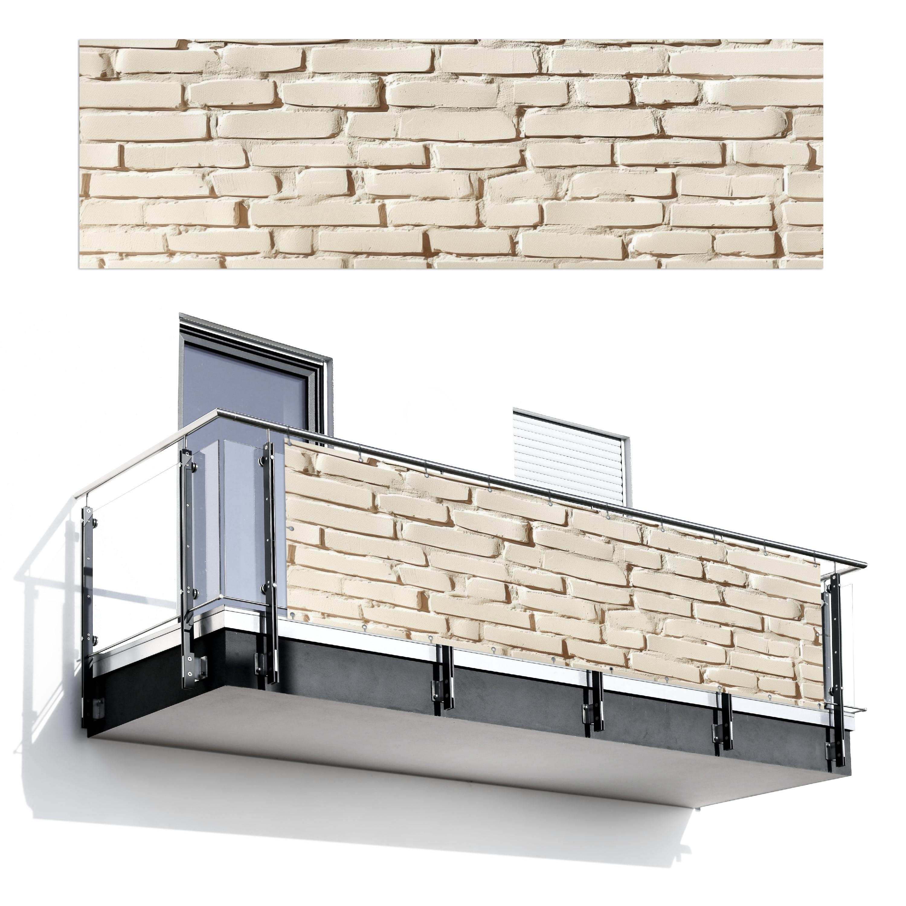 BALKON-SICHTSCHUTZ Ziegel - Wand - Licht - Weiß Windschutz 300x90 cm - Creme, Kunststoff (300/90cm) - MuchoWow