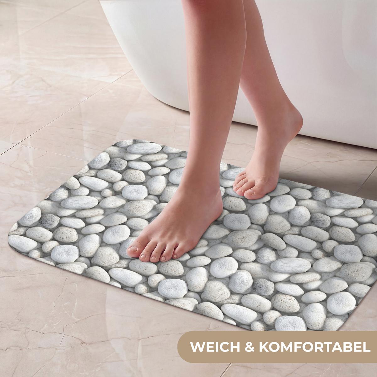 BADEMATTE Steine - Grau - Oval 60x40 cm - Hellgrau, Textil (60/40cm) - OnlyWow