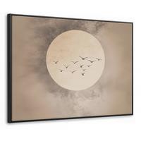 LEINWAND Bilder mit Rahmen - Vogel - Beige - Japanisch - 70x50 - Taupe, Textil (70/50cm) - MuchoWow