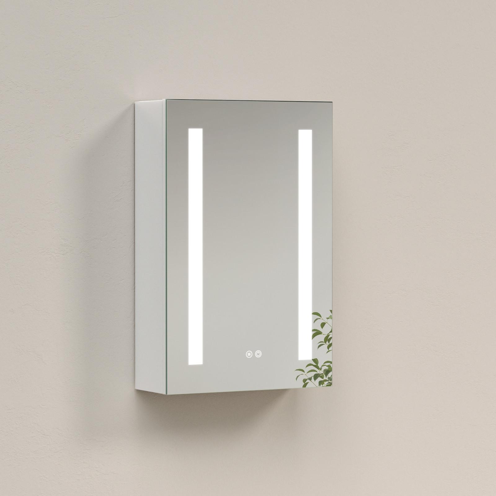 SPIEGELSCHRANK mit Beleuchtung silberweiß 60/40/14,5 - Weiß, Glas/Metall (40/60/14.5cm) - EMKE