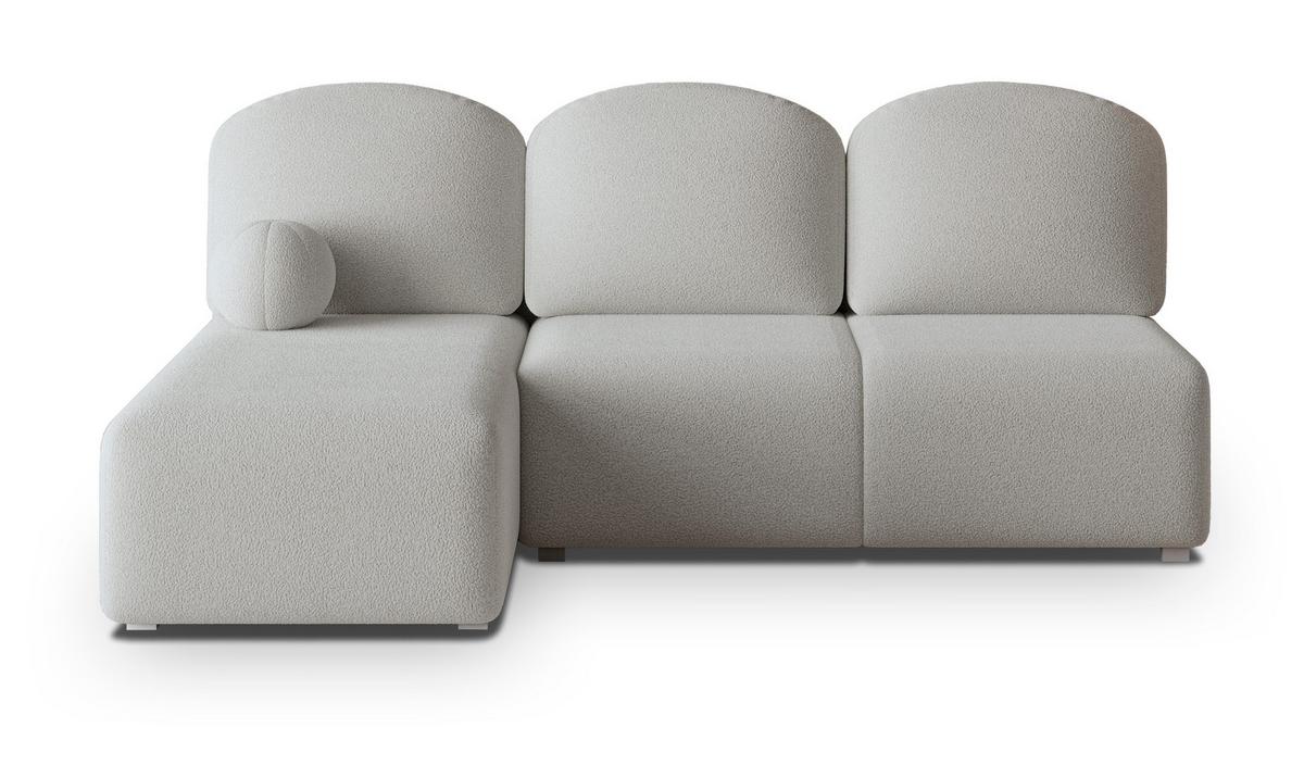 ECKSOFA TRAMA Hellgrau Boucle-Stoff mit Schlaffunktion - Hellgrau, Holz (200/143cm) - MASSENO