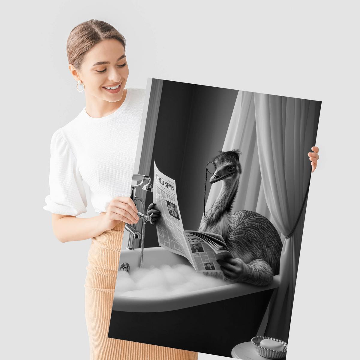 POSTER für Badezimmer WC Strauß in Badewanne Zeitung Abstraktion 50x70cm - Schwarz/Weiß, Papier (50/70/1cm) - Muralo
