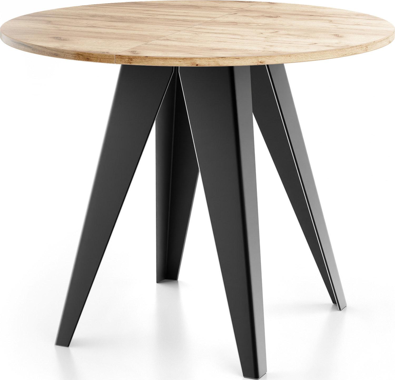 ESSTISCH Glory runder ausziehbarer, Craft Eiche 100-140/100/76 cm - Eiche Wotan/Schwarz, Holzwerkstoff/Metall (100/140/76cm) - WFL GROUP