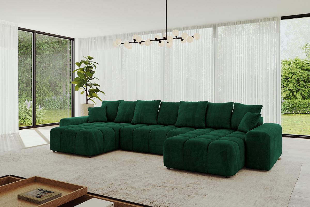 WOHNLANDSCHAFT ENIL-U 401x189x68 Dunkelgrün Velours - Dunkelgrün, Holzwerkstoff/Kunststoff (401/68/189cm) - ALTDECOR