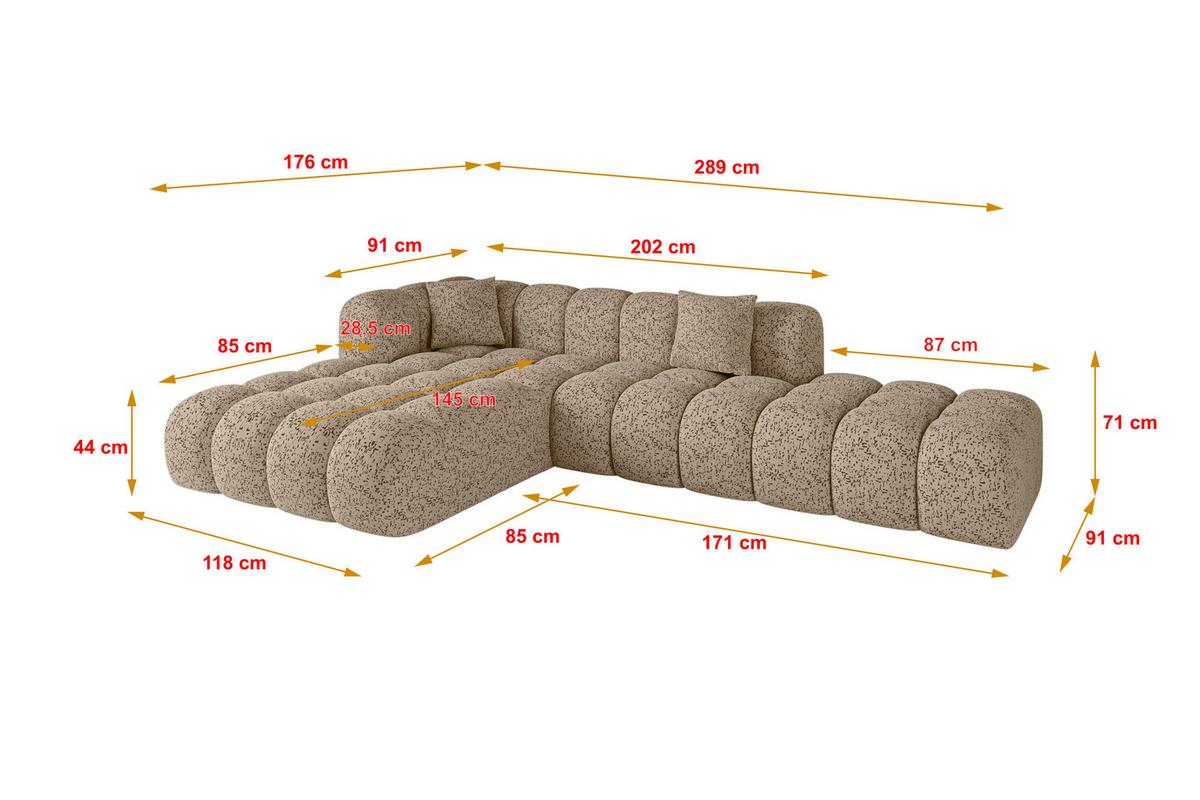 ECKSOFA Ottomane Links OLEA-L2 - 289x176x71 cm Braun - Schwarz/Braun, Holzwerkstoff/Kunststoff (289/176cm)
