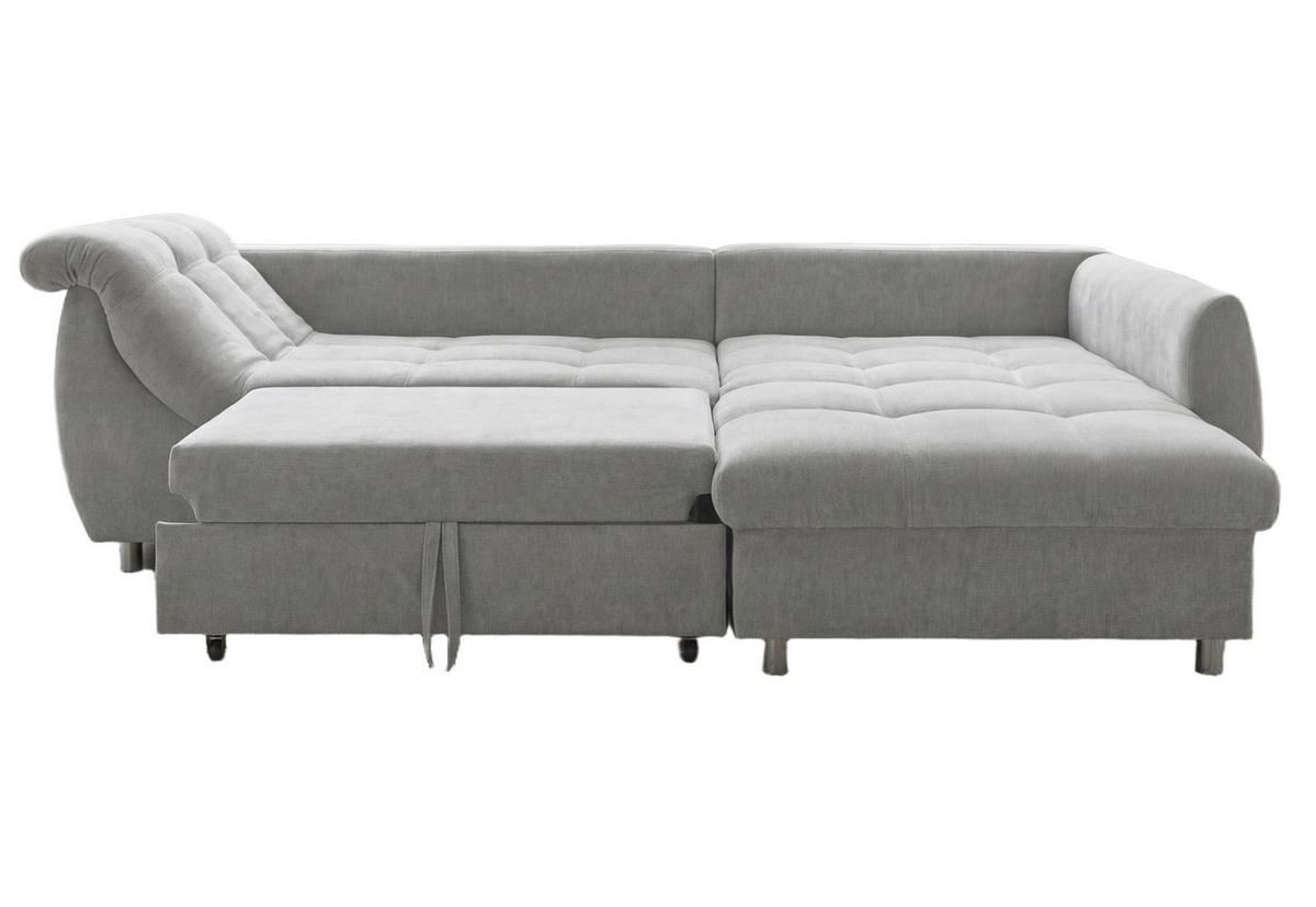 ECKSOFA mit Schlaffunktion, Wellenunterfederung, Ottomane rechts B250/T190/H84 cm, Liegefl. 179x190 cm, Mikrofaser Grau / 17003 - Chromfarben/Grau, Textil/Metall (250/190cm) - luma-home