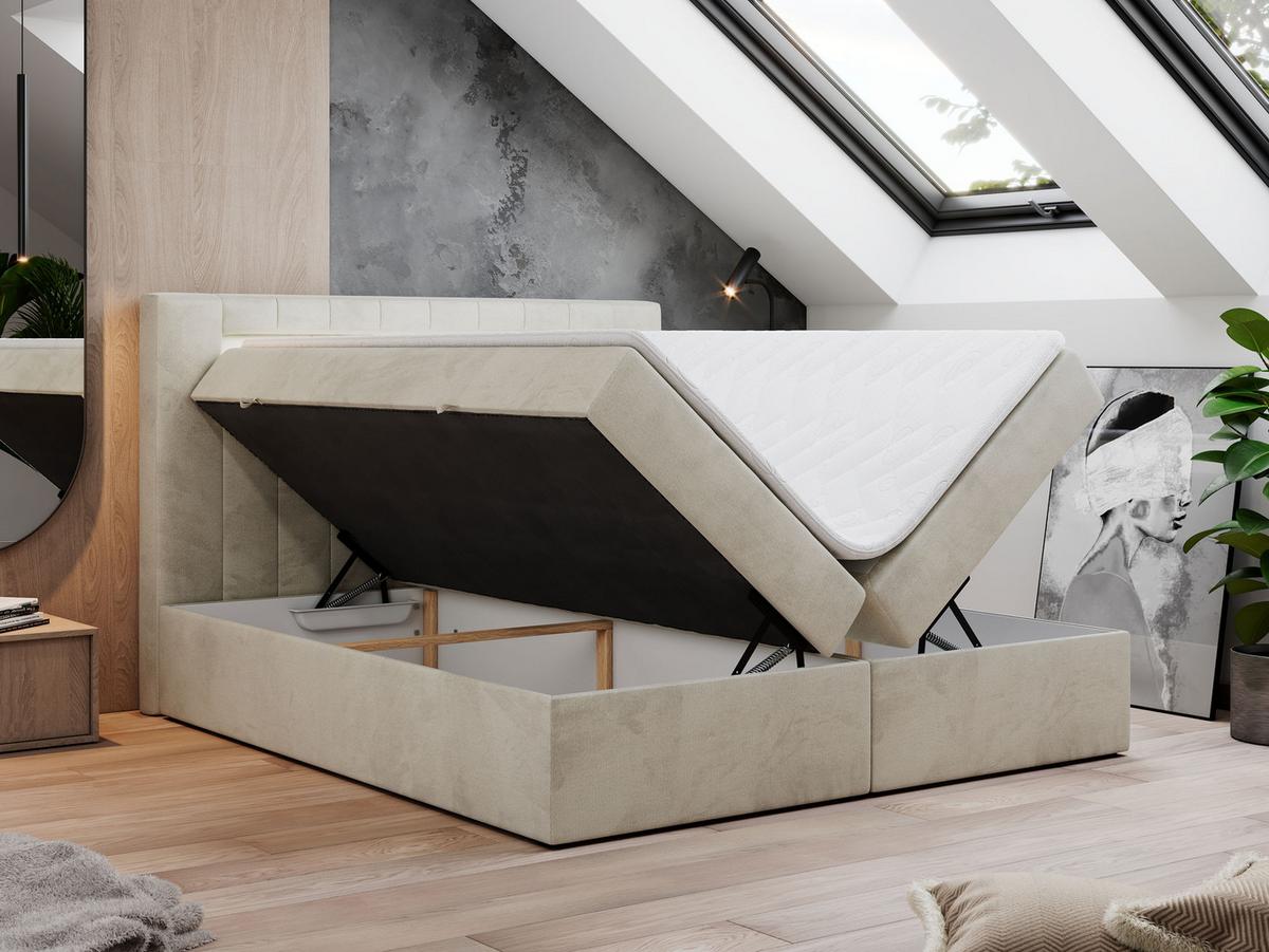 BOXBETT GOLD-5 LED 160/200 Beige Velvet - H3 - Beige, Holz/Textil (160/200cm) - MKS