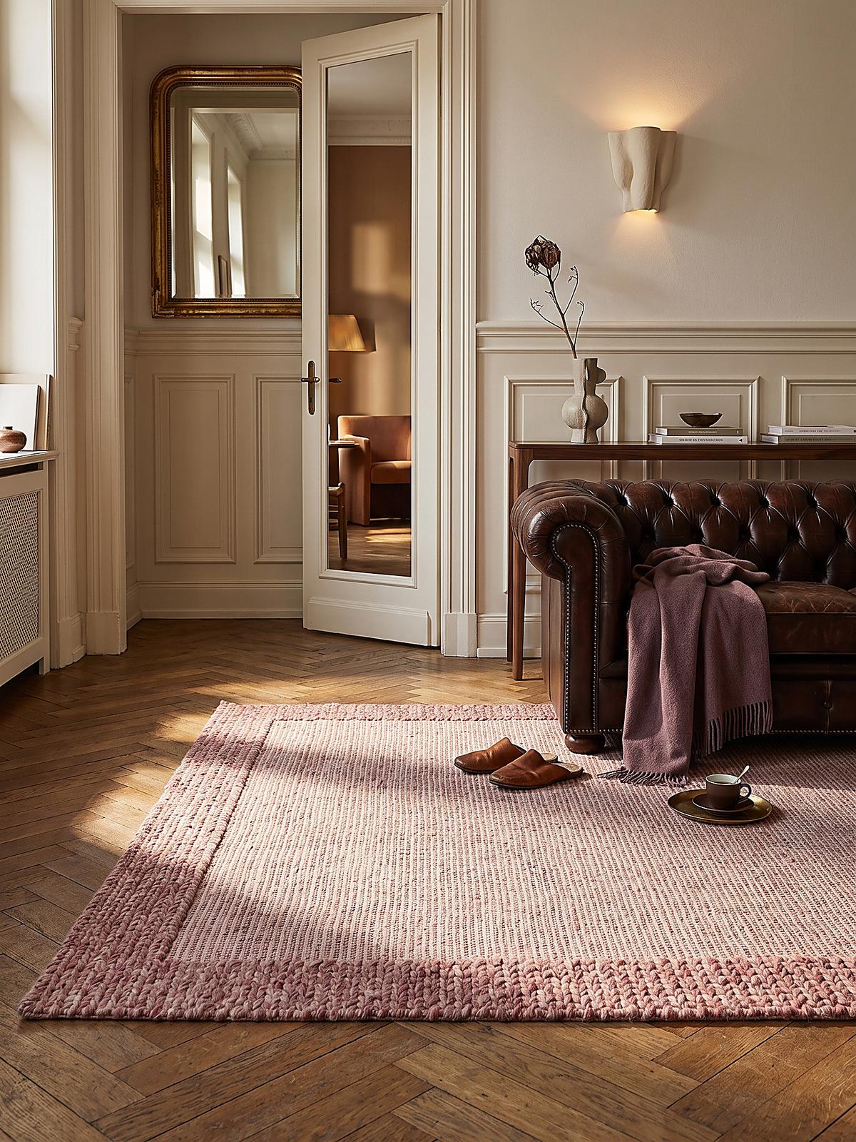 FLACHWEBTEPPICH handgewebt CALDER, Zopfbordüre, Beerenrot, 160 x 230 cm - Rot, Textil (160/230cm) - KADIMA DESIGN