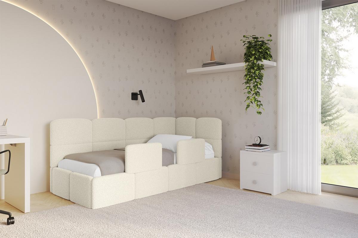 EINZELLBETT Jugendbett mit Bettkasten, Links - KIVY 90x200 Beige - Creme, Holzwerkstoff/Textil (90/200cm) - ALTDECOR