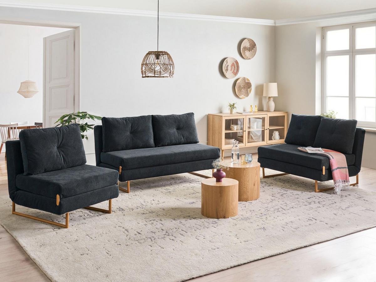 SOFA-SET 6-Sitzer Stoff Schwarz Jerslev - Hellbraun/Schwarz, Textil (150/87/84cm) - Beliani