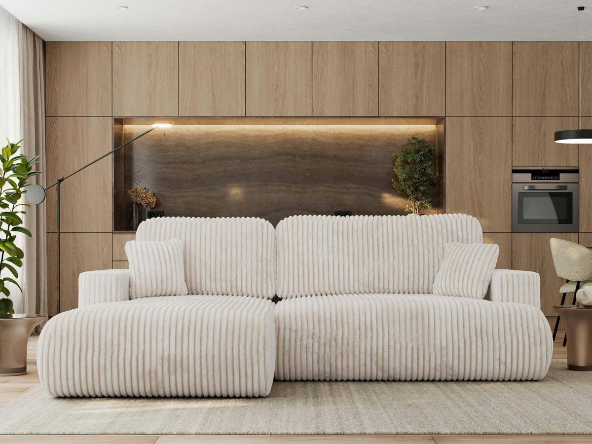 ECKSOFA OVO L Beige Cord - Links Seite - Beige/Schwarz, Kunststoff/Textil (271/195cm) - MKS