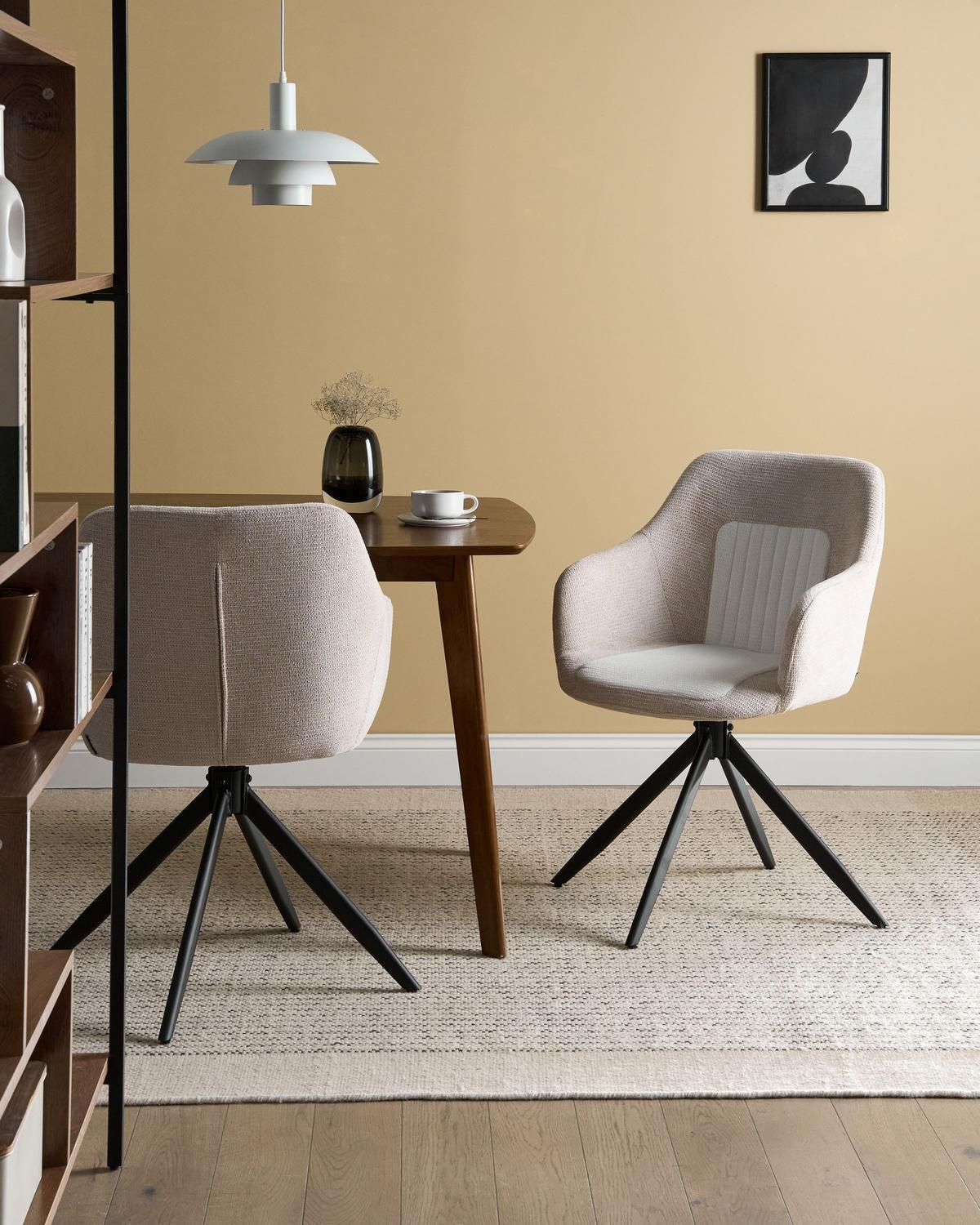 ESSZIMMERSTUHL 2er Set drehbar Stoff Hellbeige Likely - Beige, Textil (56/85/71cm) - Beliani