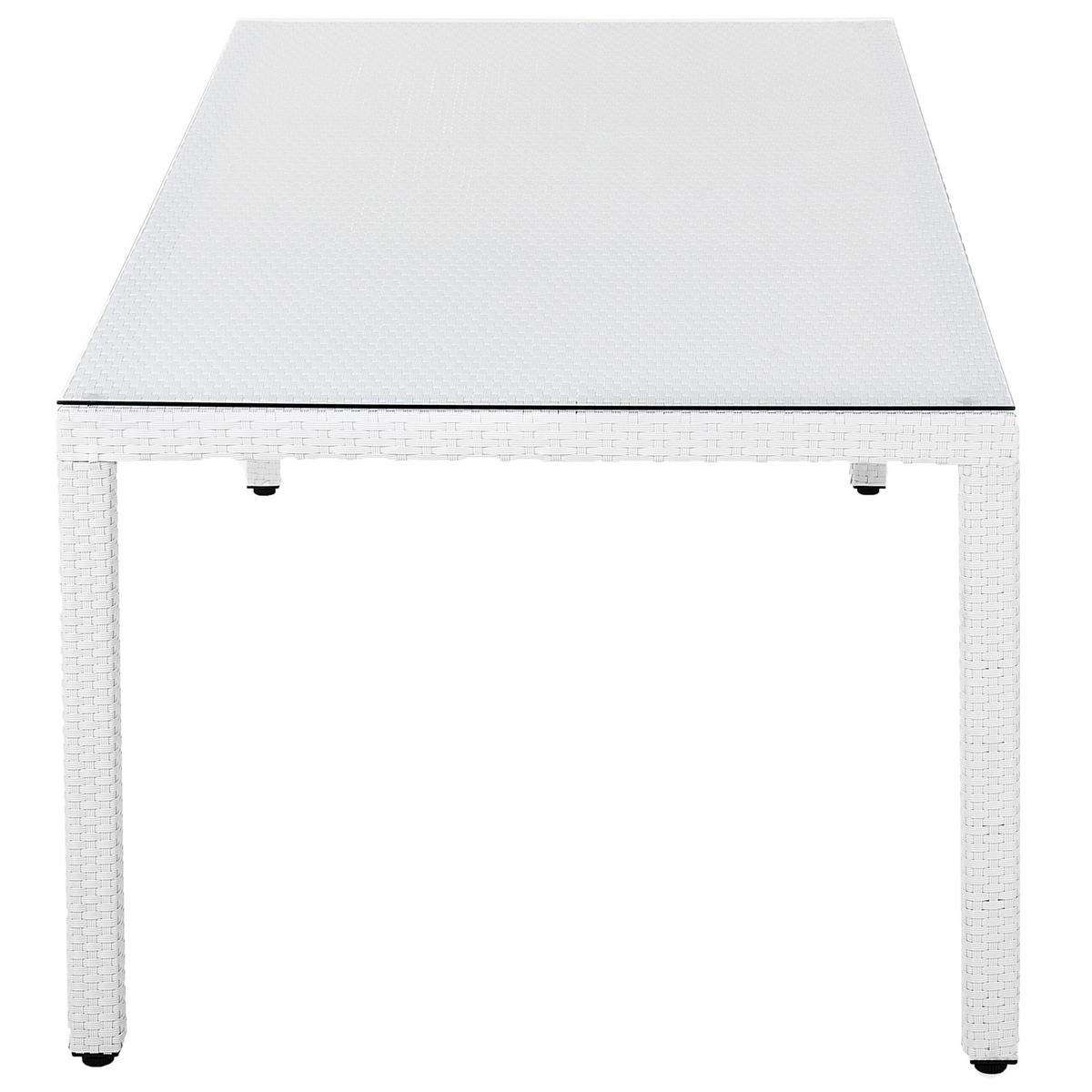 GARTENTISCH Rattan weiß Glasplatte 220/100 cm Italy - Weiß, Kunststoff (220/100/74cm) - Beliani