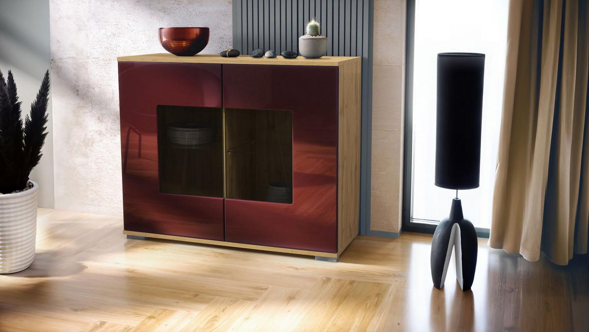 KOMMODE Grömitz Bordeaux Hochglanz - Bordeaux, Holzwerkstoff (92.5/75.5/35cm) - Vladon