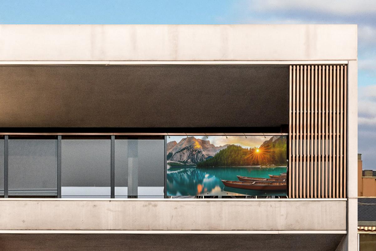 BALKON-SICHTSCHUTZ See - Berge - Sonnenuntergang - Boot Witterungsbeständig 200x110 cm - Petrol, Kunststoff (200/110cm) - MuchoWow
