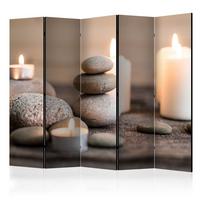 PARAVENT Einseitig Bedruckter 5-tlg 225x172 cm Kerzen und Steine - Braun, Holz/Textil (225/172/3cm) - Muralo