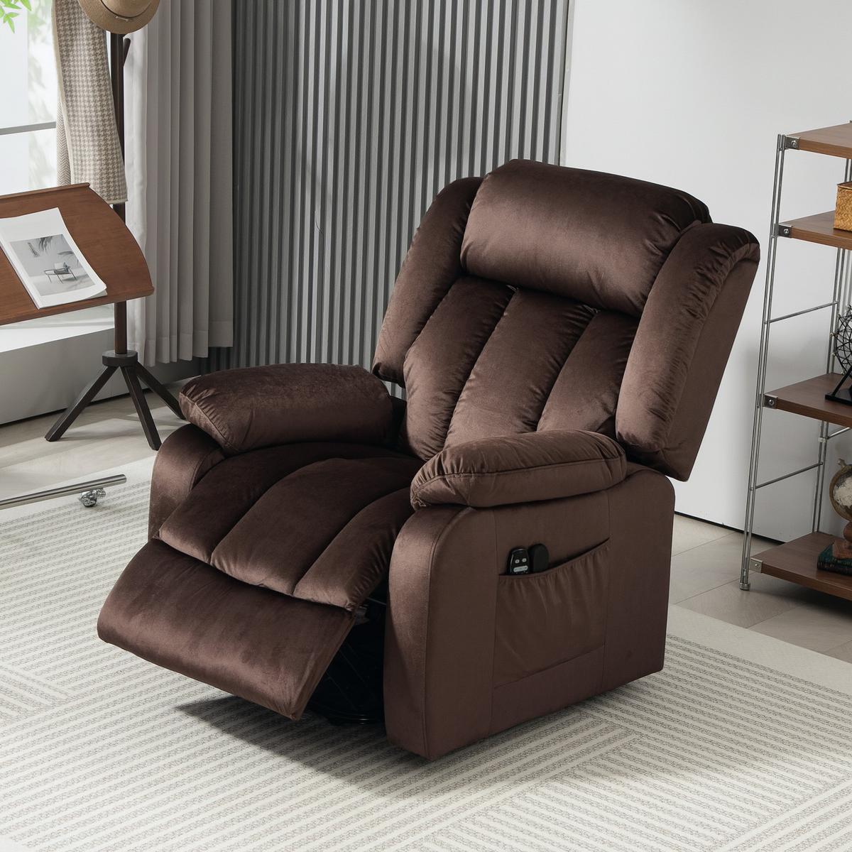 FERNSEHSESSEL mit Aufstehhilfe Relaxsessel mit Liegefunktion, Vibrationsmassage - Schwarz/Braun, Textil/Metall (88/106/95cm) - HOMCOM
