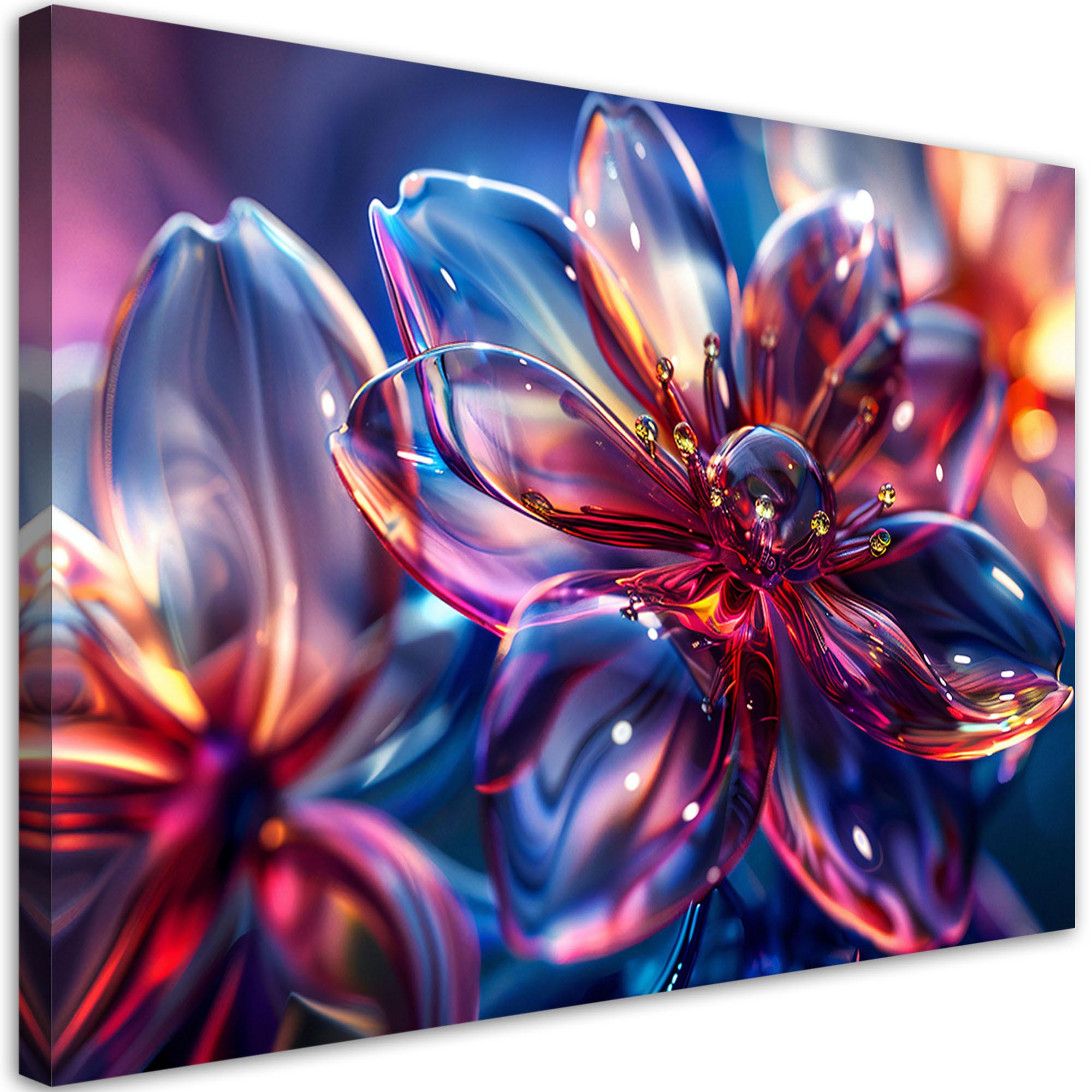 LEINWANDBILD Glänzende 3D Glasblumen 60x40cm - Multicolor, Textil (60/40cm) - Feeby