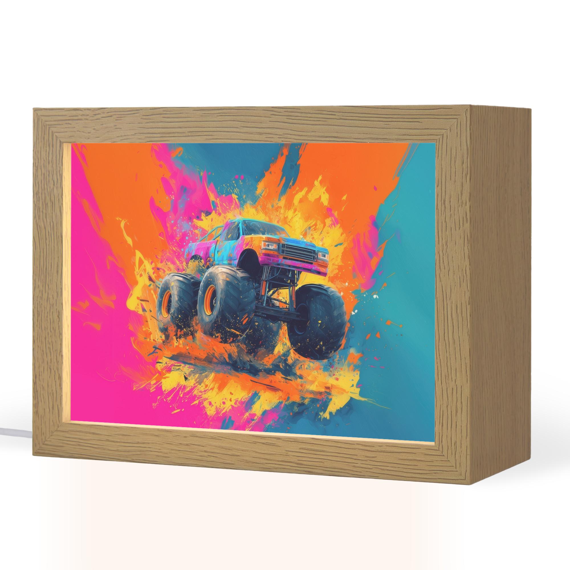 NACHTTISCHLAMPE Monstertruck - Abstrakt - Farbspritzer - Farbenfroh 20x15 cm - Pink, Holzwerkstoff (8/20/15cm) - OnlyWow