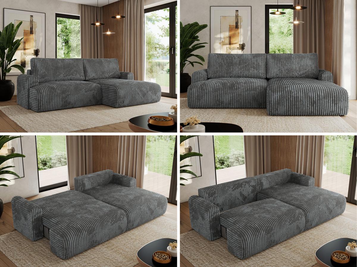 ECKSCHLAFSOFA TONO L Dunkelgrau Cord - rechts - Dunkelgrau/Schwarz, Kunststoff/Textil (150/260cm) - MKS