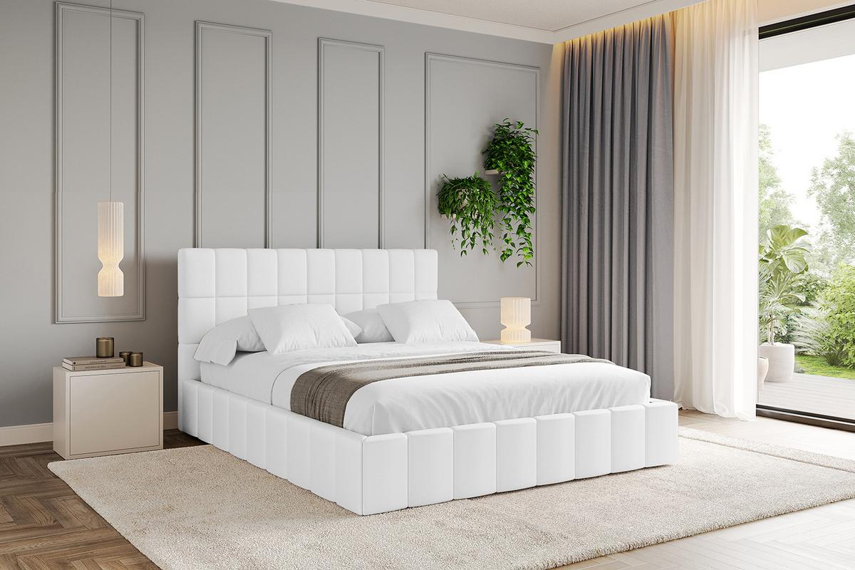 POLSTERBETT mit Bettkasten und Lattenrost, Boxbett ohne Matratze - AMEA 120x200 Weiß Kunstleder - Weiß Hochglanz, Holzwerkstoff/Textil (120/200cm) - ALTDECOR