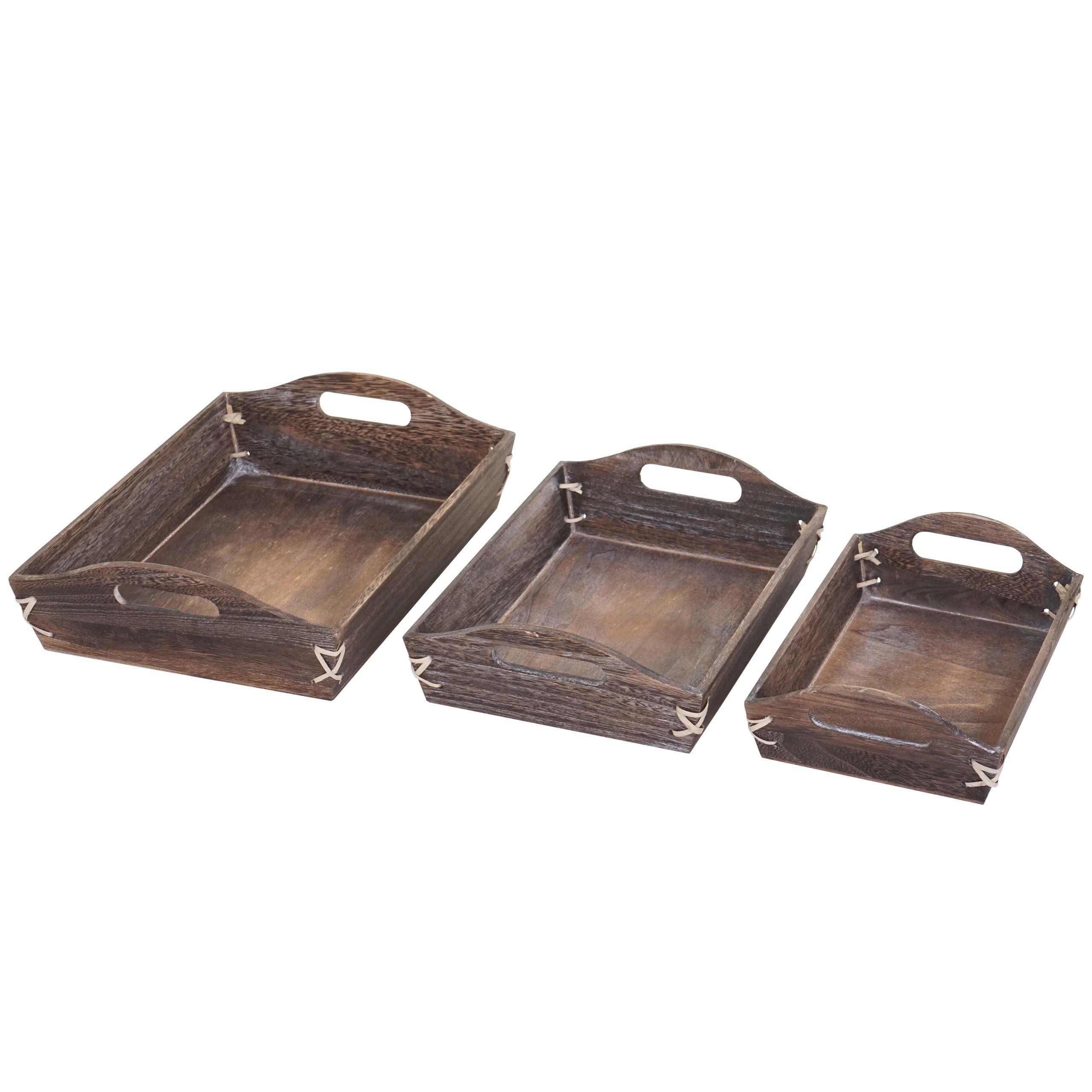 TABLETT SHABBY-LOOK 3ER SET Braun 3x Tablett-Set - Braun, Holz (36/10/27cm) - MCW