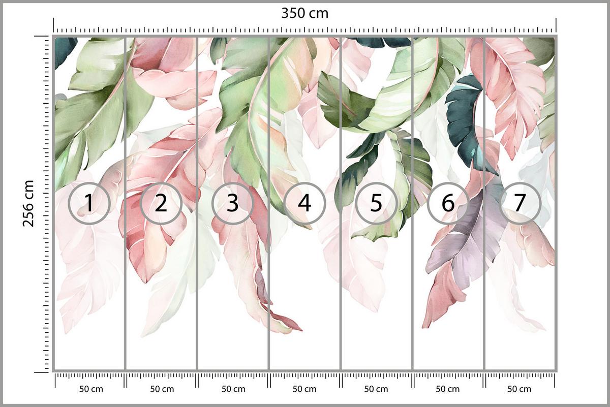 FOTOTAPETE für Esszimmer Bunte Bananenblätter Pflanzen Natur 350x256 - Violett/Rosa, Papier (350/256cm) - Muralo