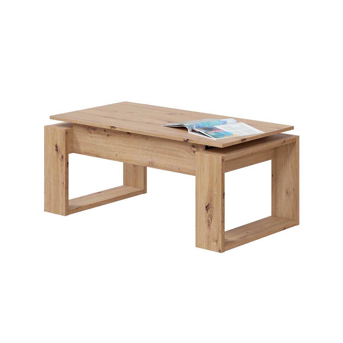DESIGN Couchtisch mit hochklappbarer Tischplatte L102 cm - Ciara - Eiche Artisan, Holzwerkstoff (8.3/50/43cm) - Calicosy