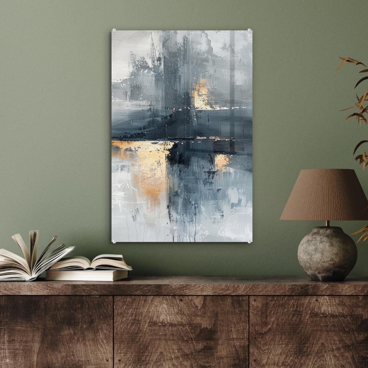 ACRYLGLASBILD Kunst - Grau - Gold - Abstrakt Wanddeko Wohnzimmer 40x60 cm - Dunkelgrau, Glas (40/60cm) - MuchoWow