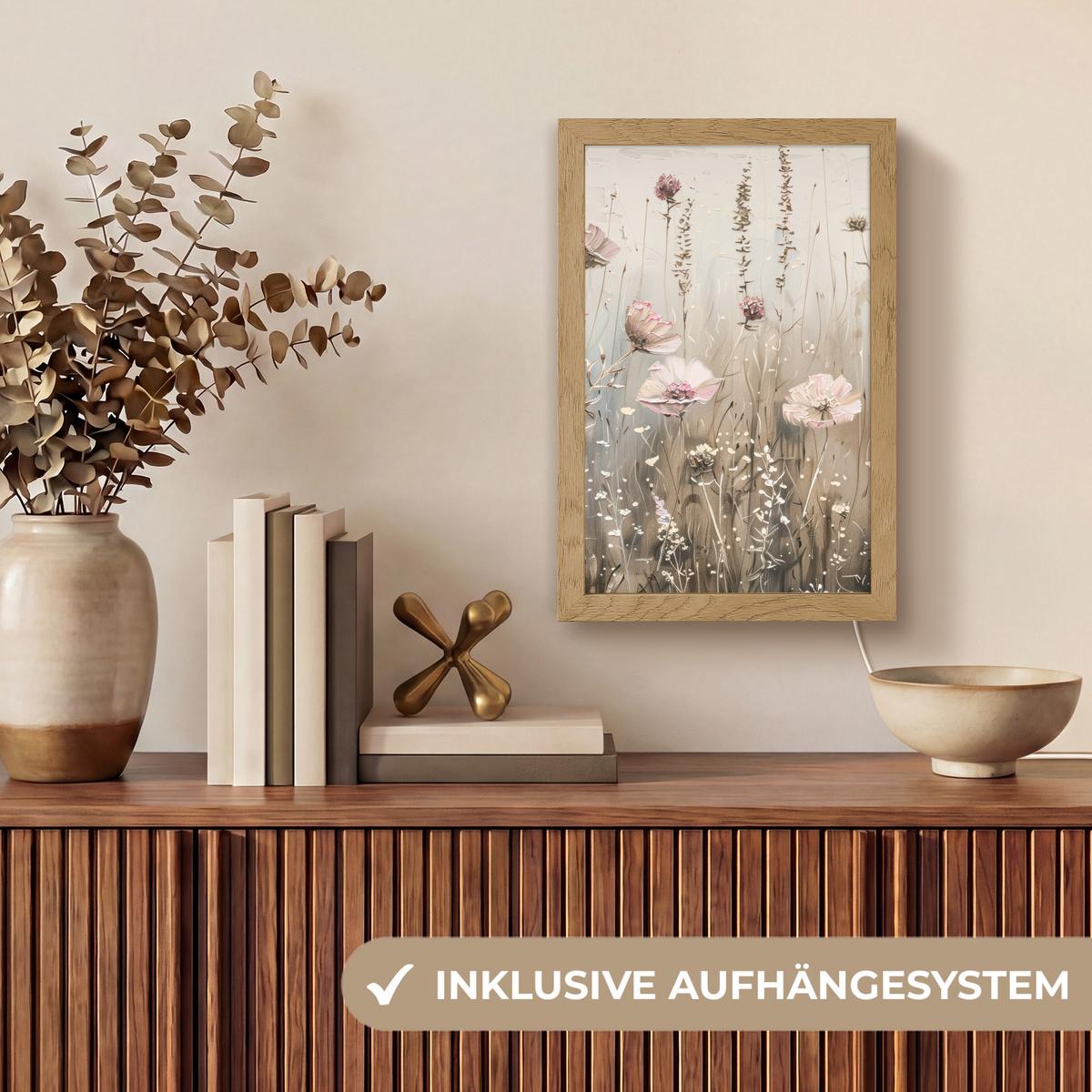 TISCHLEUCHTE Blumen - Rosa - Modern - Beige 20x30 cm - Akaziefarben, Holzwerkstoff (8/20/30cm) - OnlyWow
