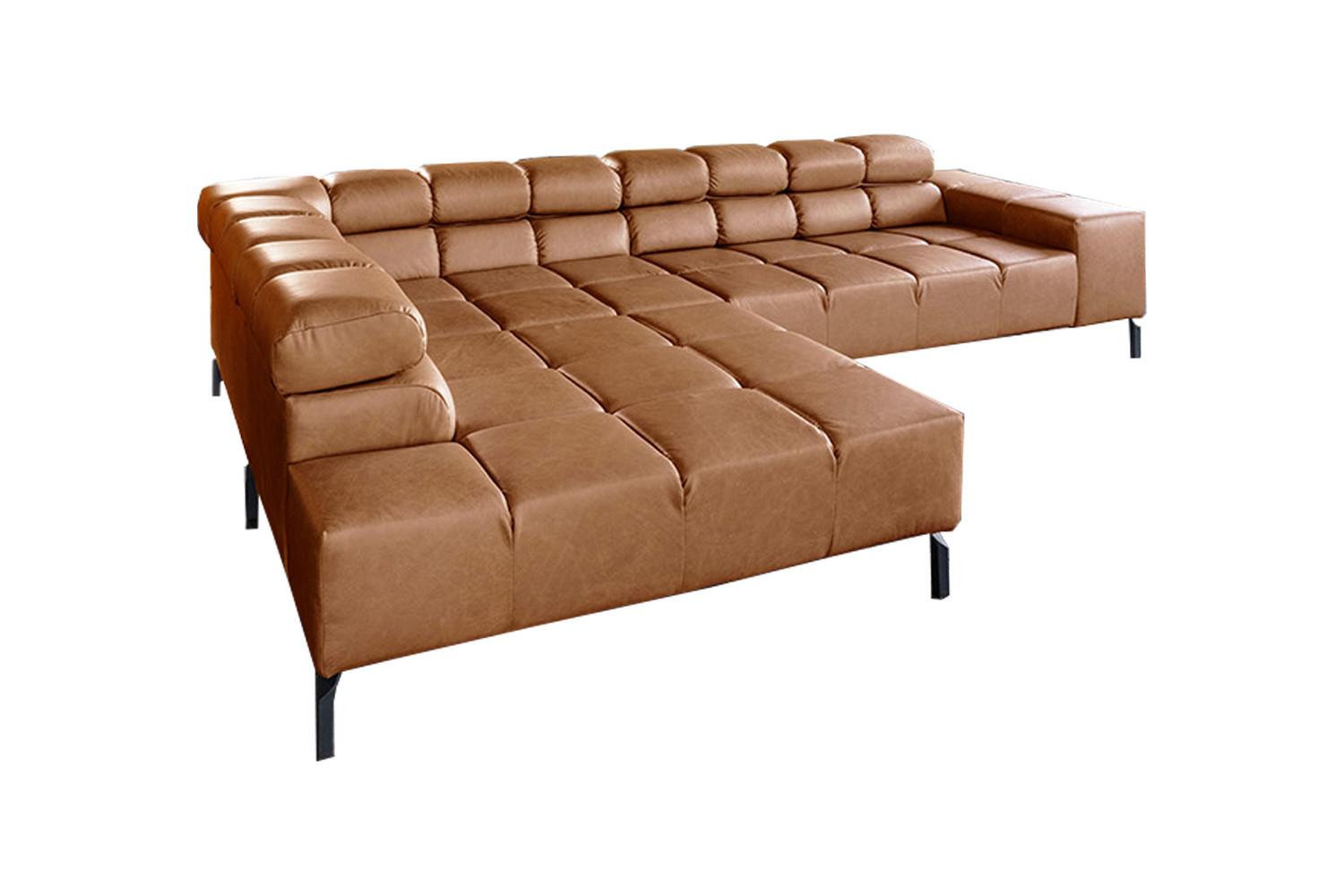ECKSOFA NELSON Braun Leder Relaxfunktion - Schwarz/Braun, Leder/Metall (321/216cm) - KAWOLA