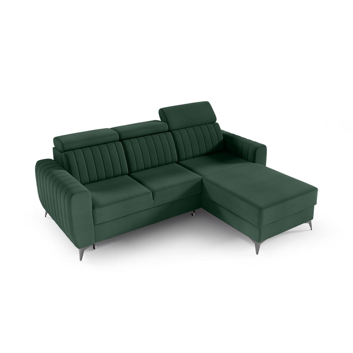 ECKSCHLAFSOFA Connor I verstellbare Kopfstützen, Dunkelgrün - Dunkelgrün/Schwarz, Textil (238/176cm) - Beautysofa