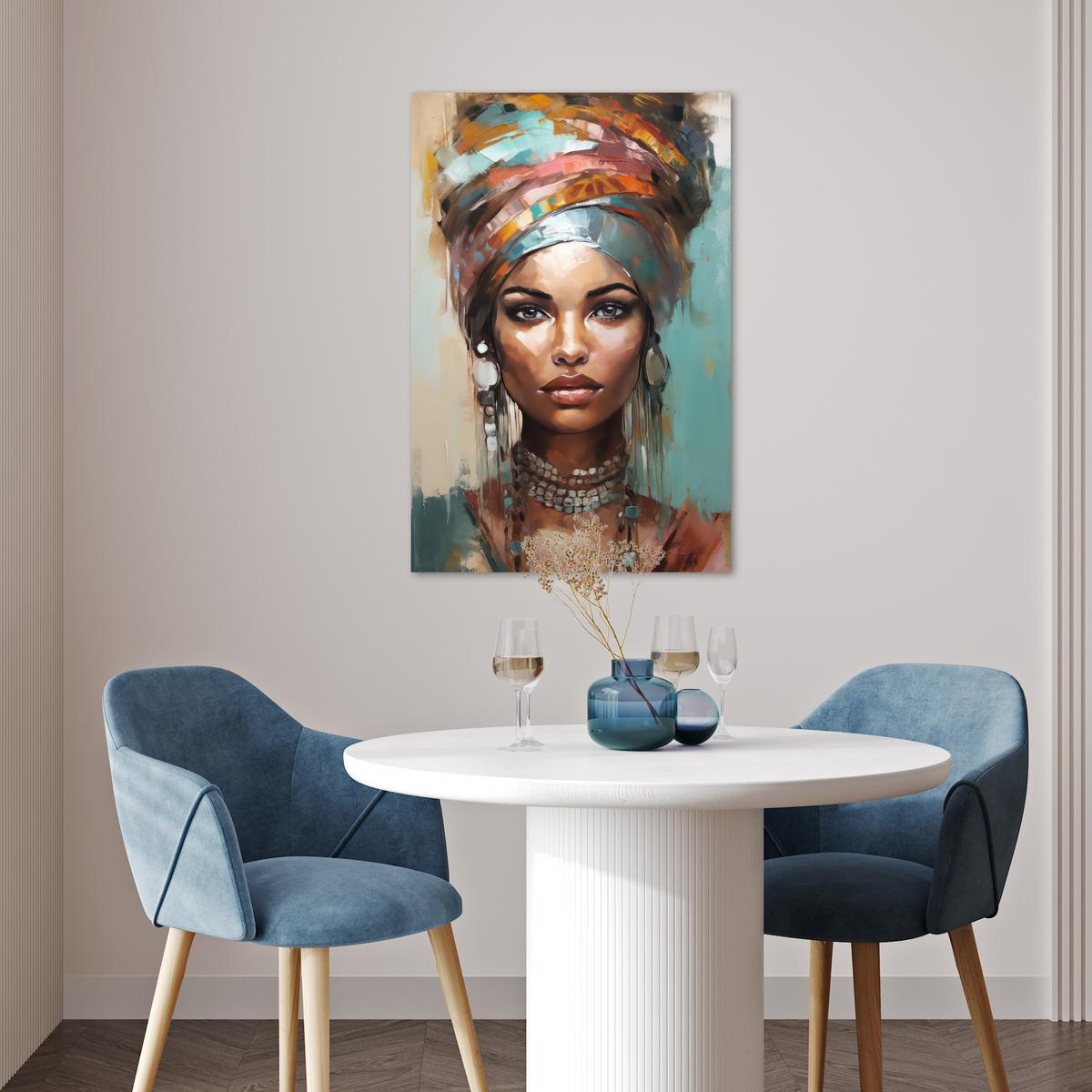 POSTER Frau - Kunst - Schmuck - Porträt Wanddeko 40x60 cm - Blaugrau, Papier (40/60/0.1cm) - MuchoWow