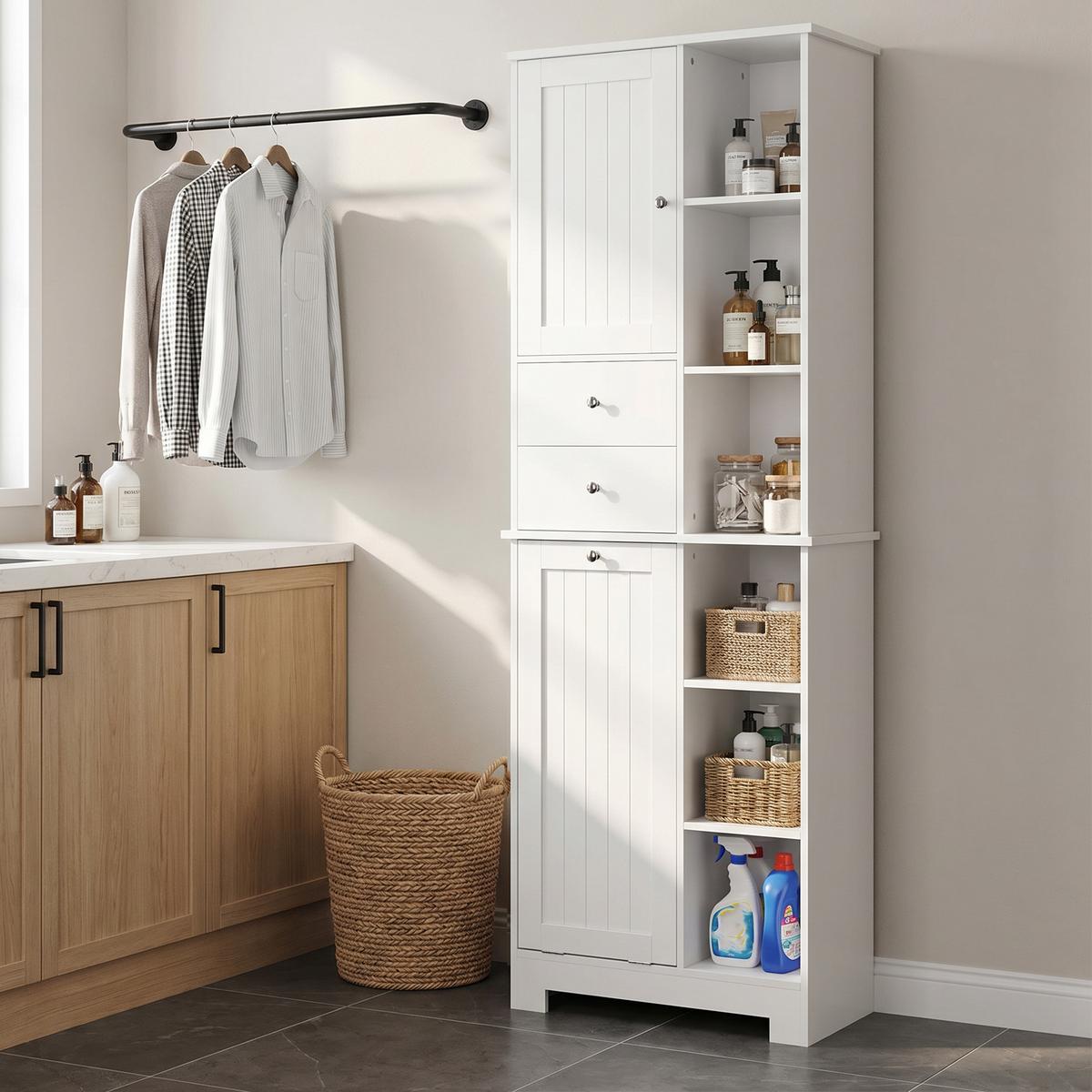 BADEZIMMERSCHRANK MDF Weiß - Weiß, Holzwerkstoff/Metall (28.8/171/60cm) - HOMCOM
