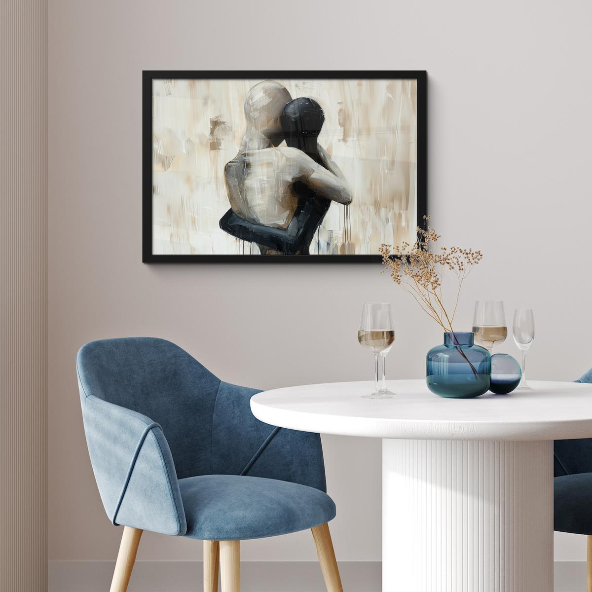 POSTER MIT RAHMENGERAHMTES BILD Abstrakt - Liebe - Schwarz und weiß - Modern 60x40 cm - Schwarz, Papier (60/40cm) - MuchoWow