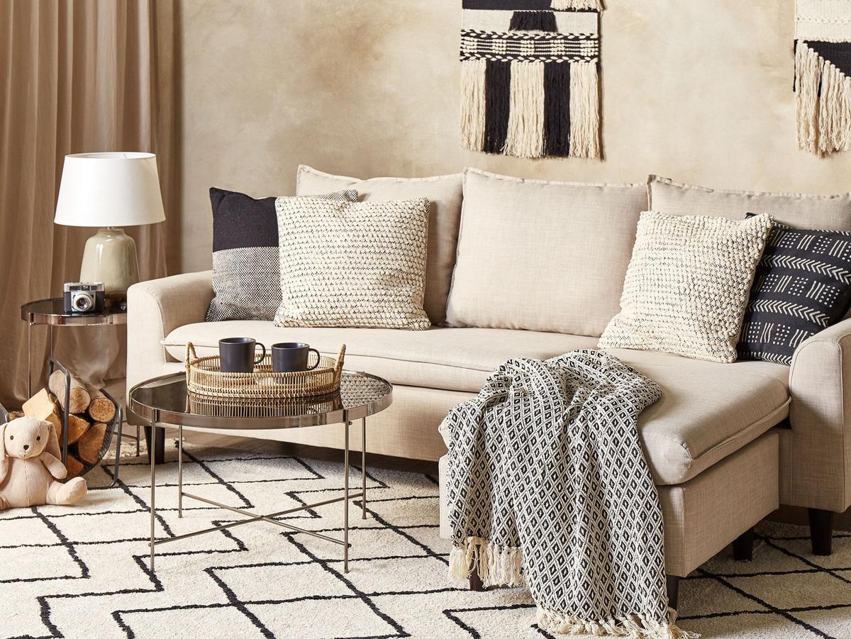 DEKOKISSEN 2er-Set Beige 45/45 cm Howea - Beige, Naturmaterialien/Textil (45/45cm) - Beliani