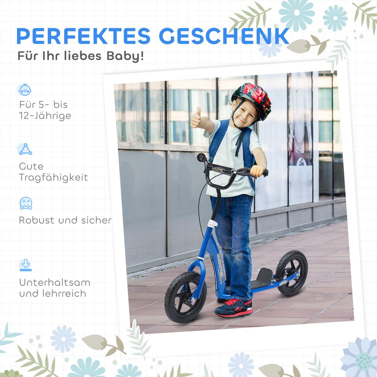 KINDERROLLER, Schwarz/Rosa/Blau/Rot, Stahl+ PVA - Blau, Metall (120/52/80cm) - HOMCOM